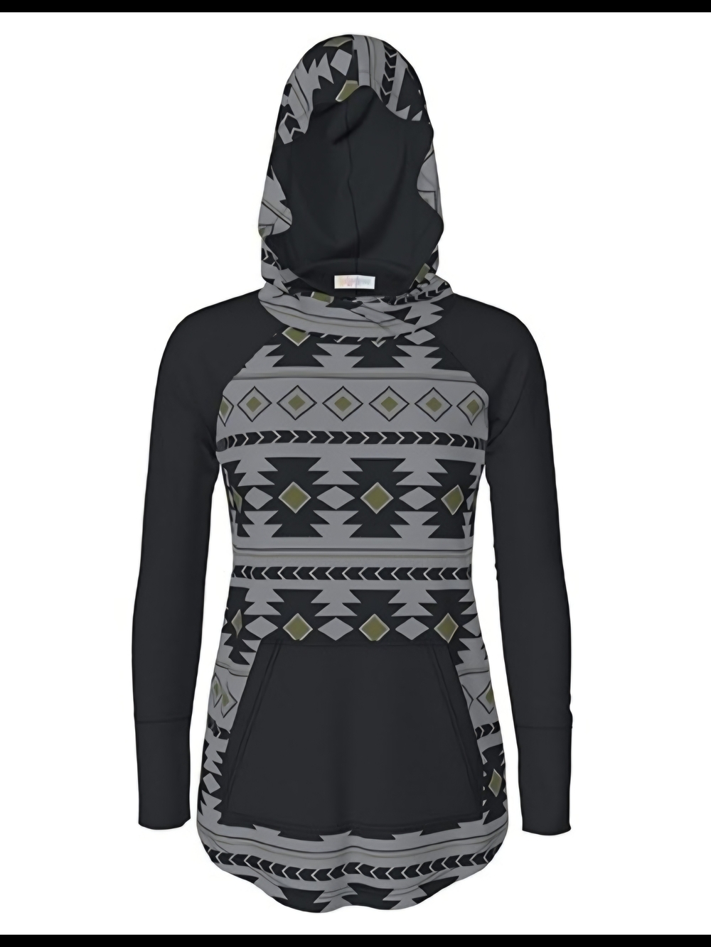 Women’s Black & Gray Patterned Hooded Pullover